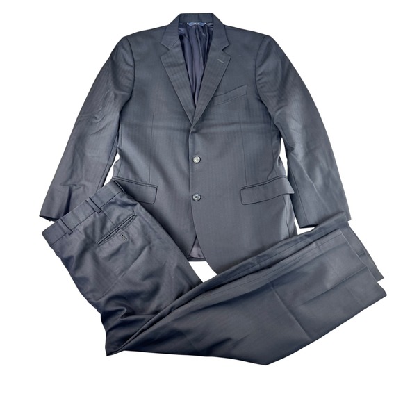 Brooks Brothers 1818 Fitzgerald Saxxon USA Navy Herringbone Two Button Suit 42R